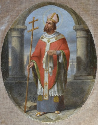 Medaillon uit het processievaandel (gilde van H. Macharius, Laarne) na restauratie